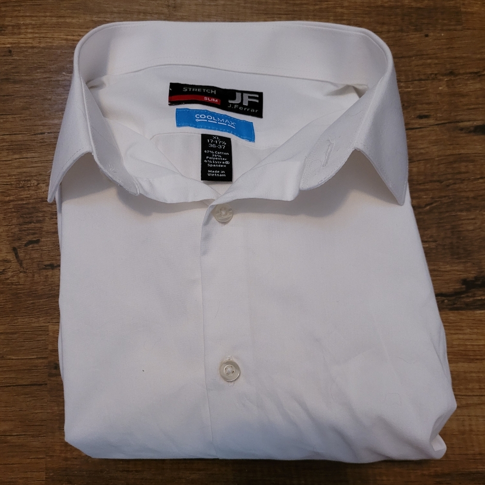 Men's J Ferrar Cool Max Shirt Stretch Slim S XL 36 37 White Button Down Collared